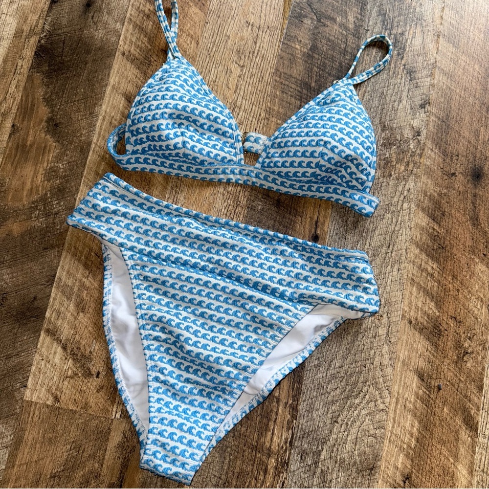 Montce Light Blue and White Wave Print Bikini - Picture 2 of 5